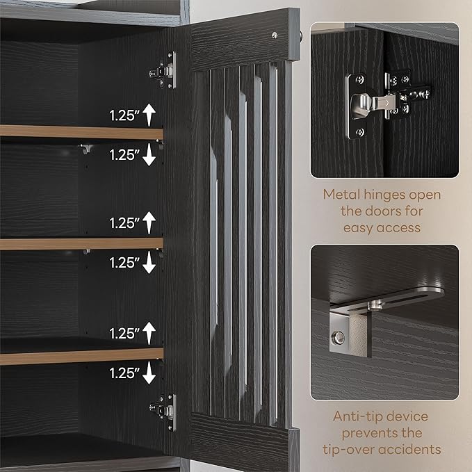 LIKIMIO Shoe Cabinet with Adjustable Shelves, 4-Tier Shoe Storage Cabinet with Slatted Doors, Freestanding Wooden Shoe Cabinet Storage for Entryway, Hallway, Living Room, Black