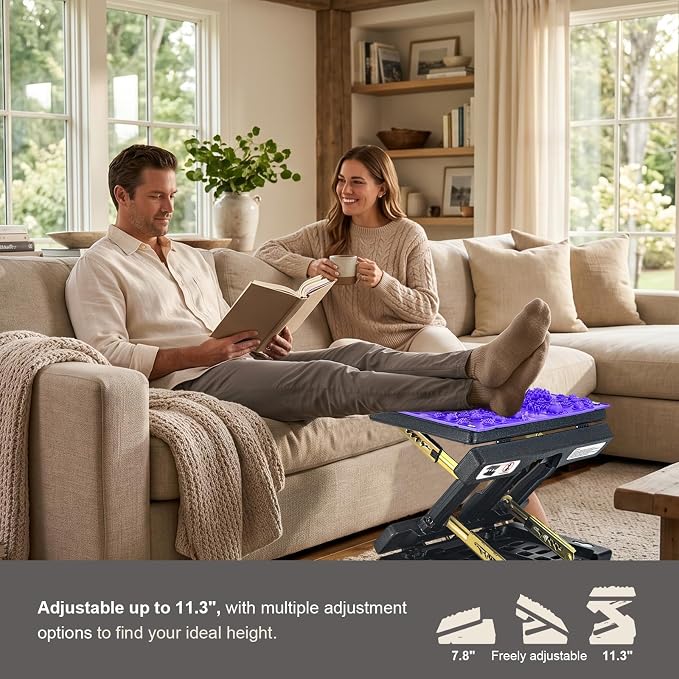 Footrest for Under Desk at Work, Height Adjustable Foot Rest with Reflexology Pad, Foldable Ergonomic Foot Stool for Muscle Tension Relief, Suitable for Office, Home & All-Season Use(Purple)
