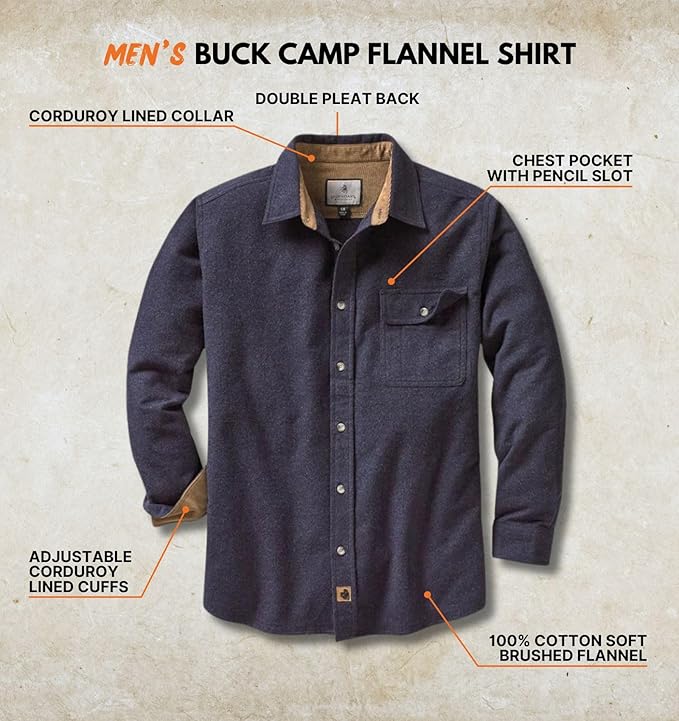Legendary Whitetails Mens Long Sleeve Button Down 100% Cotton Flannel Shirt