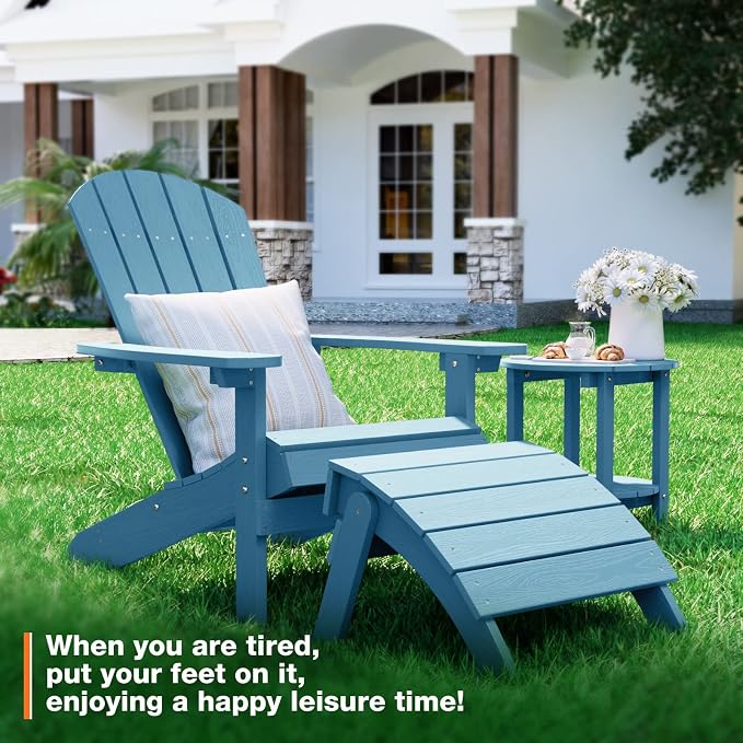 YEFU Adirondack Ottoman Set of 2, Patio Foot Rest, Adirondack Foot Rest, Folding Adirondack Footstool, Weather Resistant for Adirondack Chair, Widely Used for Outdoor, Porch, Backyard, Fire Pits-Blue