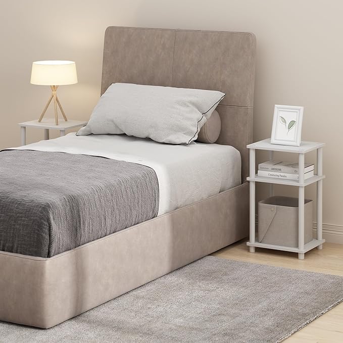 Furinno Just Turn-N-Tube Open Storage Nightstand, 1 Pack, 3-Tier, White/White