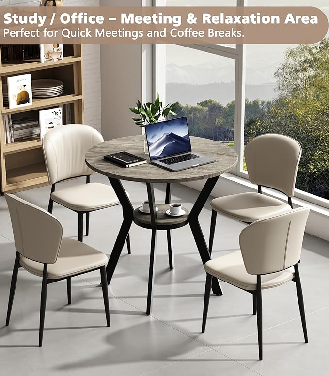 MECHYIN Round Dining Table for 2–4,31.5" Small Kitchen Table with Storage, Rustic Wood Table with Metal Legs, Space Saving Dining Table for Kitchen, Office, Dining Room, Apartment or Studio