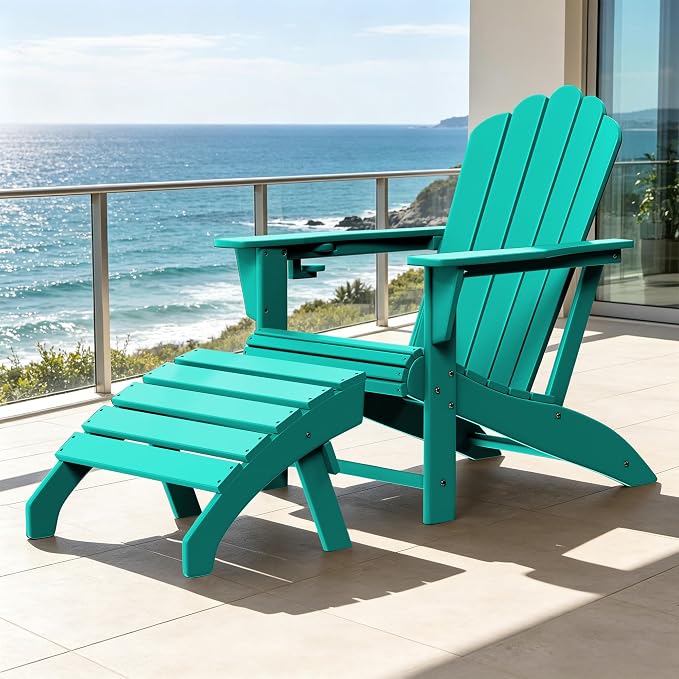 Costaelm Adirondack Chair Footrest, Patio Footstool, Ottoman Outdoor Foot Rest for Patio Waterproof, Adirondack Ottoman Patio Footstool, Turquoise