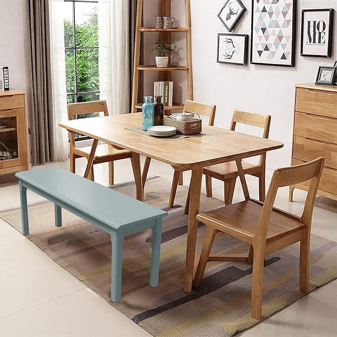 Dining Bench Wood Solid Oak Wooden Bed End＆Entryway Bench for Bedroom Living Room Kitchen(Blue)