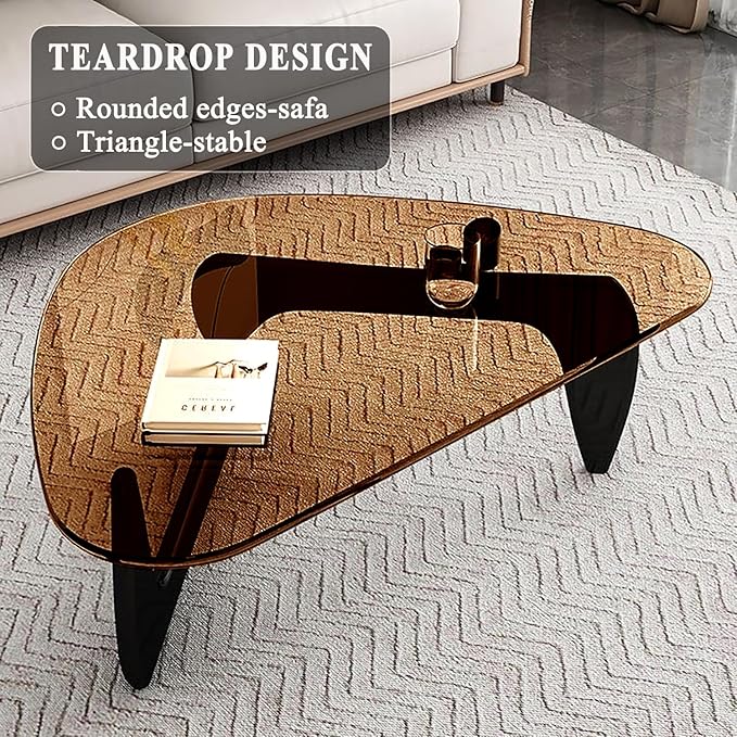 Mid Century Modern Glass Coffee Table, Coffee Table for Living Room, Noguchi Coffee Tables,Suitable for Bedroom Living Room Reception Office Tables (Black/Brown, ML)