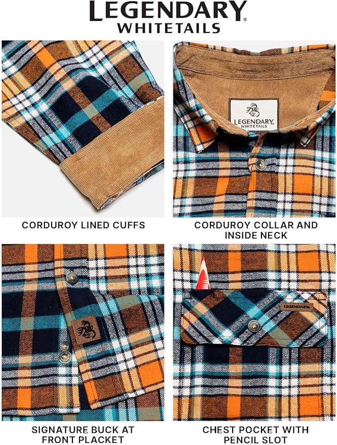 Legendary Whitetails Mens Long Sleeve Button Down 100% Cotton Flannel Shirt