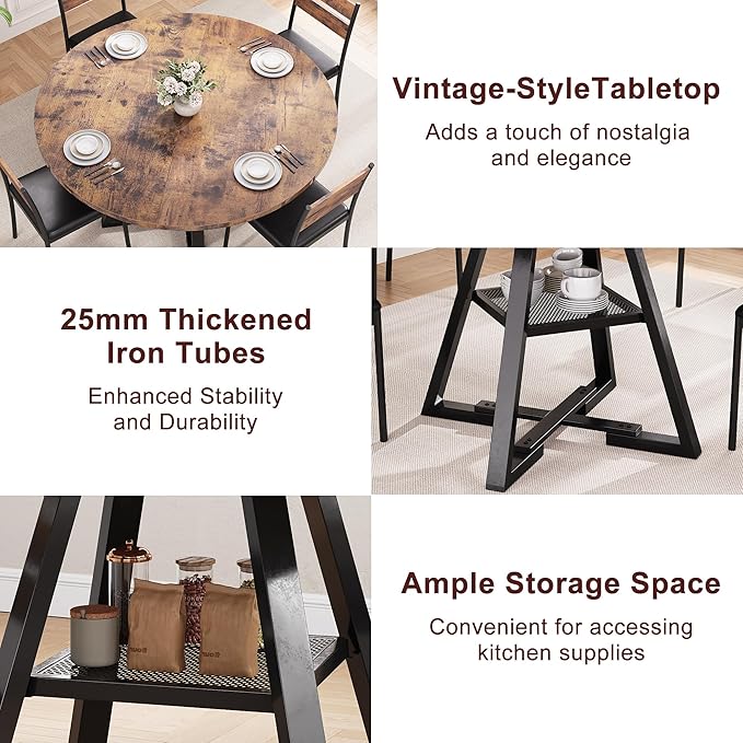 Jocoevol Round Dining Table for 4,Kitchen Dining Room Circle Dinner Pedestal Table,Space Saving Wood Kitchen & Dining Room Furniture (Vintage, 47In)