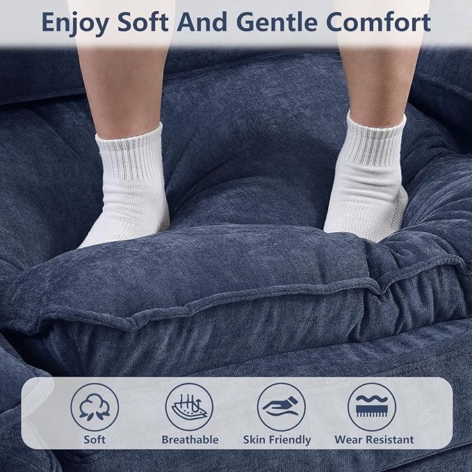 U Shaped Modular Sectional Sofa, Cloud Couch with Movable Ottoman, Comfy Chenille Sofa with Pillows for Living Room, Bedroom, Apartment, Blue
