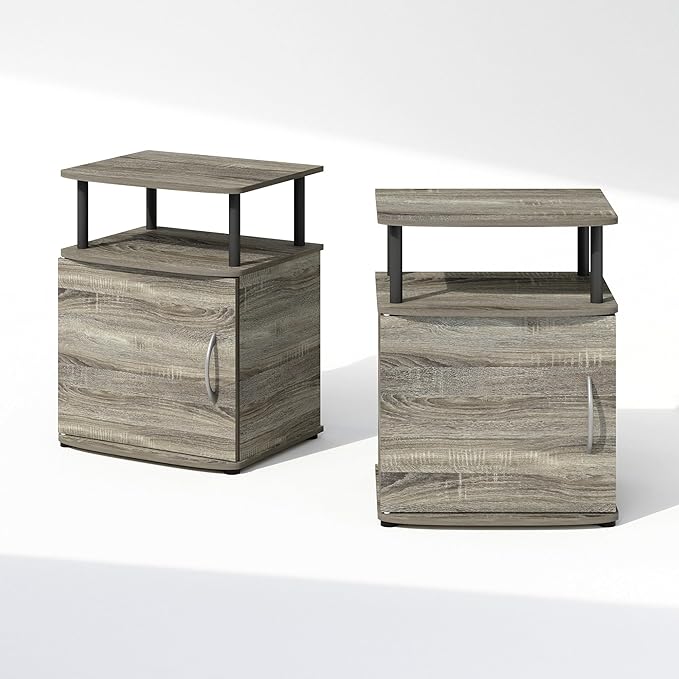 Furinno TIDUR Night Stand Set of 2, Nightstand with Open Shelf and Door Cabinet, Round Corner Bedside Table, End Table, Side Table, for Bedroom, Closet, Dorm, French Oak