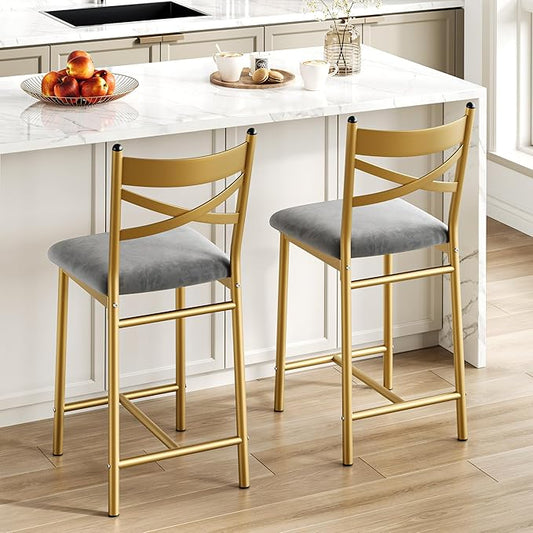 IDEALHOUSE 26" Counter Height Bar Stools Set of 2, Upholstered Bar Chairs with Back, Thick Cushion, Modern Counter Height Barstools for Kitchen Island, Apartment Counter, Dining Room Bar (2)
