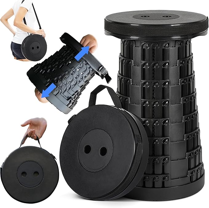 Collapsible Stool Max 620lbs & 3-in-1 Cushioned Carry Bag, Portable Telescopic Stool for Adults, Adjustable Height Retractable Folding Seat or Footrest for Camping Hiking Travel