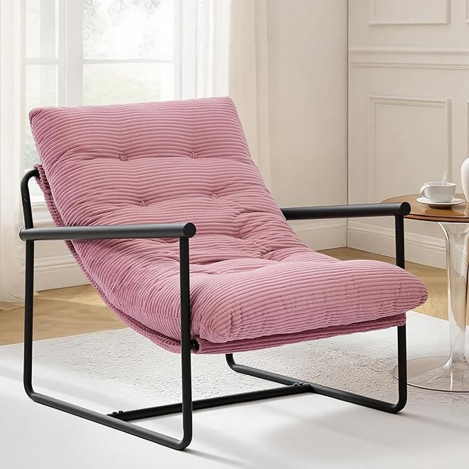 Modern Accent Chair Set of 2, Living Room Chair with Metal Frame,Upholstered Arm Chair with Soft Cushion for Bedroom Lounge Reading Room (Pink)