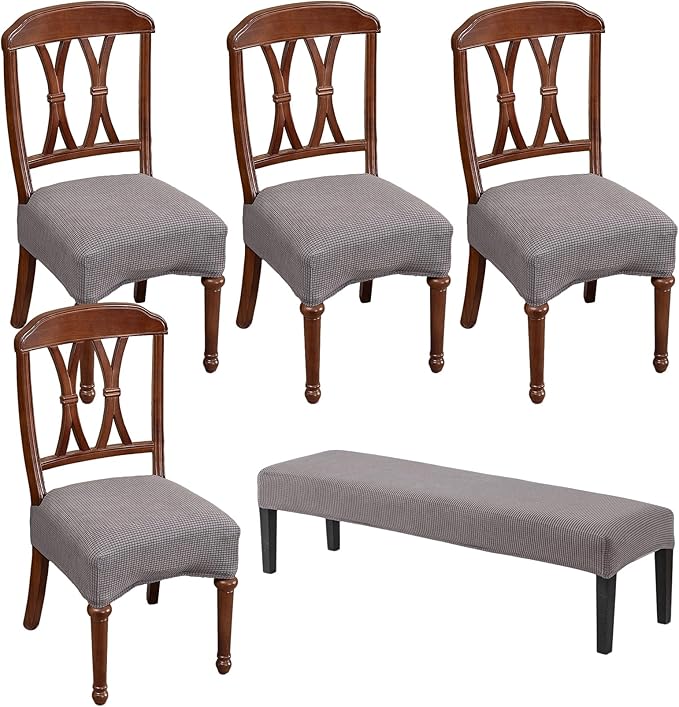 CRFATOP Jacquard Dining Room Chairs Seat Covers Set of 4 with Soft Bench Chair Cover Stretch Kitchen Chair Slipcover Washable Seat Cushion Slipcover Protector for Hotel Ceremony Banquet Wedding,B14