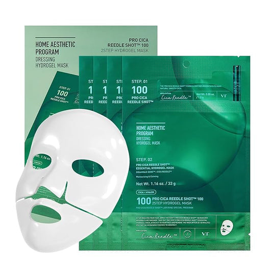 VT COSMETICS プロシカ リードルショット100 2ステップハイドロゲルマスク(34.5g×4枚)、集中鎮静、エクソソームツボクサ、肌荒れ緩和、オーバーナイトメルティングマスク、韓国フェイスマスク