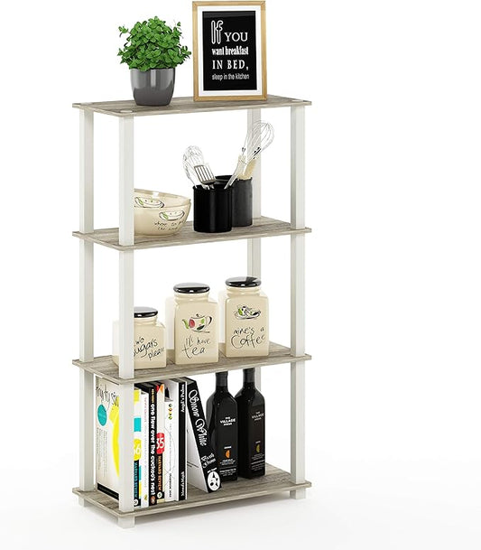 Furinno TURN-S-TUBE Storage Shelves, 4-Tier Book Shelf, Corner Shelf, Toolless Open Shelves, for Organization and Storage, Living Room, Garage, Home Office, Sonoma Oak