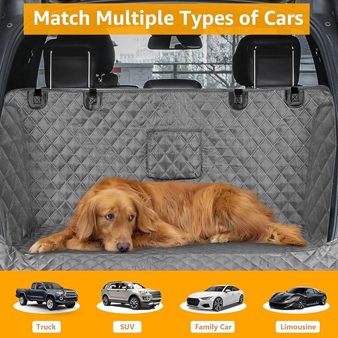 PETICON SUV Cargo Liner for Dogs, Waterproof Trunk Cover for SUVs with Bumper Flap Protector, Scratchproof Durable 600D Oxford Fabric, Non-Slip, Machine Washable