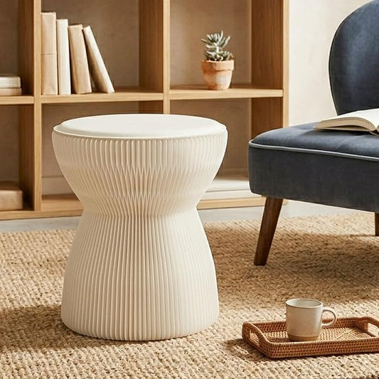 Accordion Folding Stool, Bouquet Shaped Collapsible Kraft Paper Stool for Adults, 660lbs Honeycomb Fold Up Ottoman, Portable Under Desk Footrest Seat for Living Room, Dorm & Office (15 Inch, White)