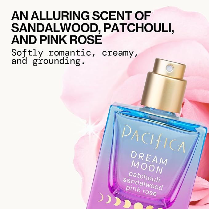 パシフィカ ドリーム ムーン ウィメンズ スプレー パフューム 1fl oz – 長持ちするフローラルウッディフレグランス – ローズ、パチョリ、サンダルウッド – 100%ヴィーガン、クルエルティフリー、フタル酸エステル不使用