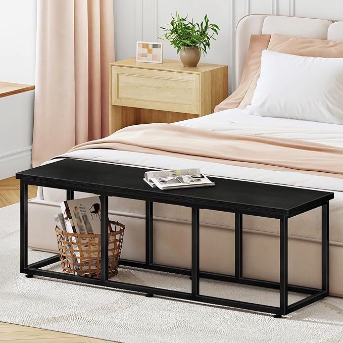 HOOBRO Dining Bench, 47.2 Inch Dining Table Bench, Industrial Style Kitchen Bench, Steel Frame, Easy to Assemble, for Kitchen, Dining Room, Black BB45CD01