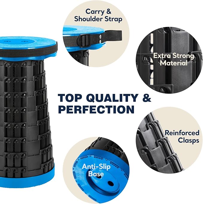 2-Pack Blue Upgraded Collapsible Stool, Max 620lbs Portable Folding Stool, Height Adjustable Retractable Telescopic Seat, Travel Chair, Foldable Camping Seat or Footrest, Gift
