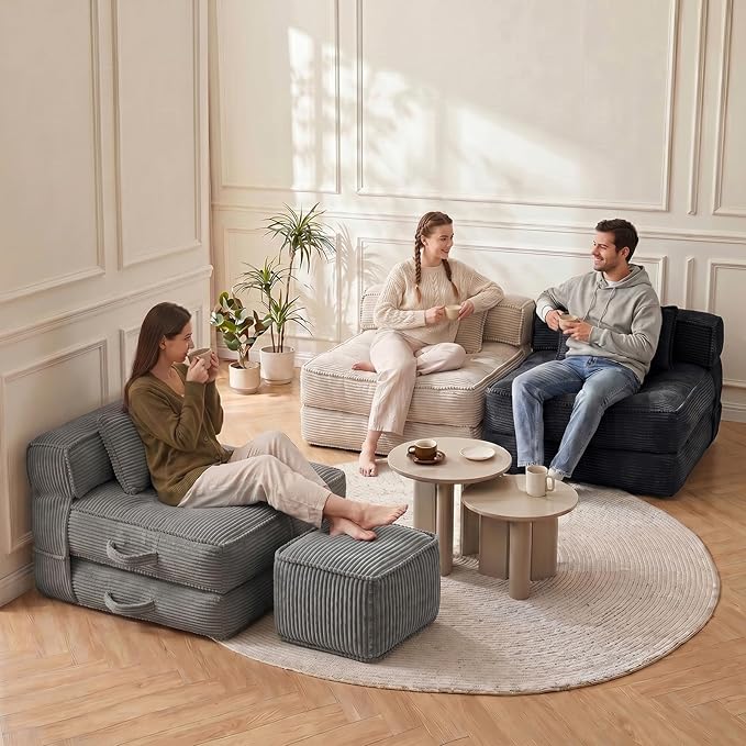 Folding Sofa Bed, Convertible Sleeper Chair with Pillow Foldable Mattress with Back Support, Portable Fold Out Chair Bed Comfy Floor Couch Lounge for Living Room Bedroom Apartment Single
