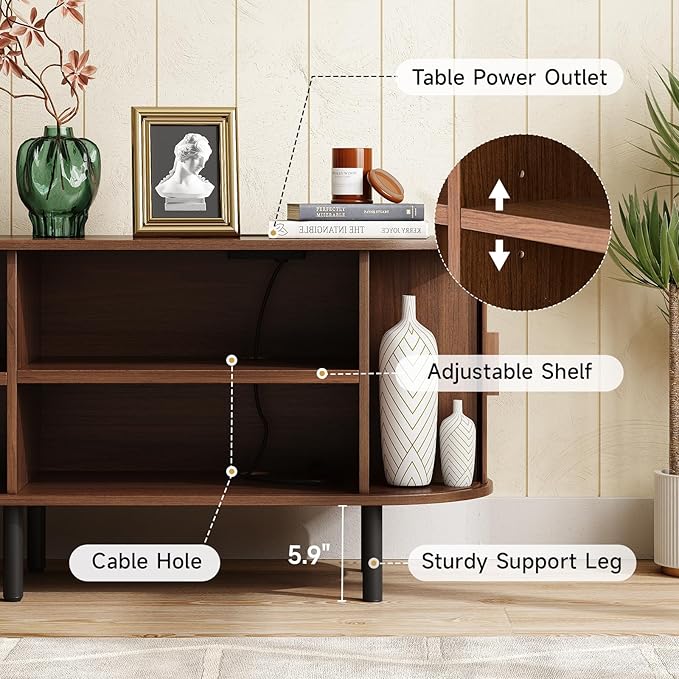 ONBRILL 86.6" TV Stand with Power Outlet for TVs up to 90 Inch, Entertainment Center with Storage and Adjustable Shelves, Modern Media Console with Sliding Doors for Living Room, Walnut