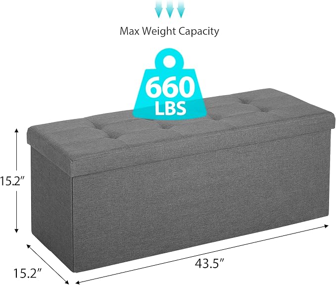 ZENY 43.3 inches Folding Storage Ottoman Bench Storage Chest Footrest with Foam Padded Seat, Great for Bedroom, Entryway and Living Room, Holds up to 660 lb