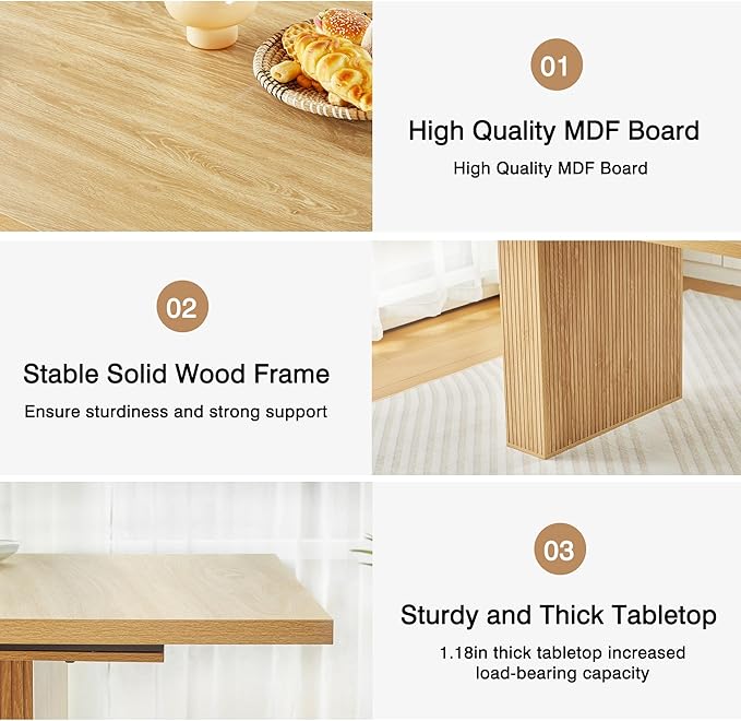weselon 78 Inch Dining Table for 6 8 10, Modern Farmhouse Rectangular Kitchen Table, Long Dining Room Tables with Wood Strip Base for Kitchen Living Room (Natural)