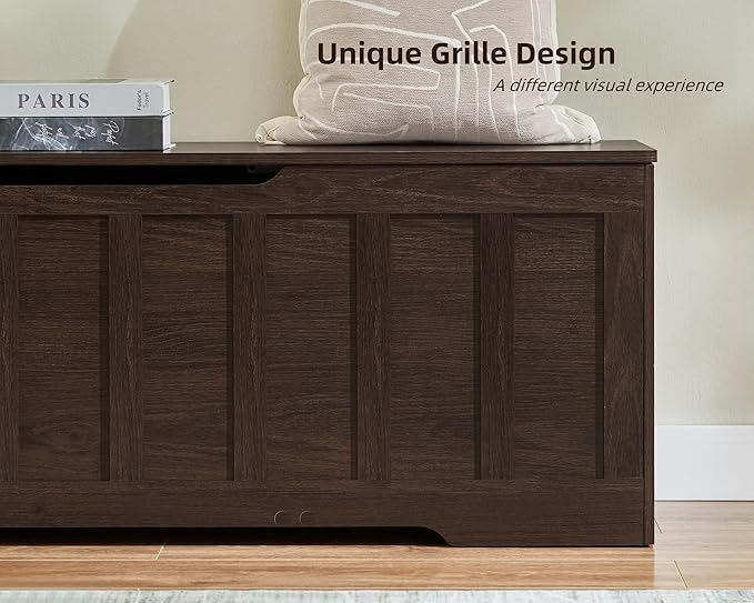 VANKILEY 51.2" Storage Chest Extra Large,Storage Bench with 2 Safety Hinges,Shoe Bench,51.2 * 15.7 * 19.1 inches,Wooden Trunk for Bedroom,livingroom,entryway,Supports 220 lb,Easy Assembly(Espresso).