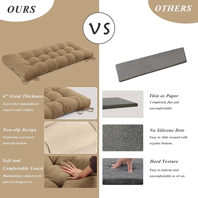 Bench Cushion for Indoor Furniture Rectangle Bench Seat Cushion for Bay Window Entryway Bench Thick Textured Chair Cushion with Non-Slip Backing 1 Pack 48 x 19 inch (1, Taupe)