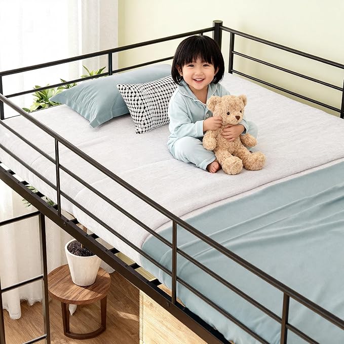 VINGLI Full Size Loft Bed Kids Loft with 2 Stairs Design,Space-Saving Double Bed for Teens, Adults, Heavy Duty Metal Square Slat, No Box Spring Needed,Black