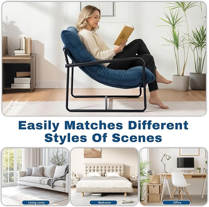 Modern Accent Chair Set of 2, Living Room Chair with Metal Frame,Upholstered Arm Chair with Soft Cushion for Bedroom Lounge Reading Room (Blue)