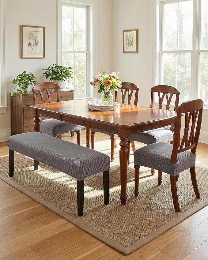 CRFATOP Jacquard Dining Room Chairs Seat Covers Set of 4 with Soft Bench Chair Cover Stretch Kitchen Chair Slipcover Washable Seat Cushion Slipcover Protector for Hotel Ceremony Banquet Wedding,B14