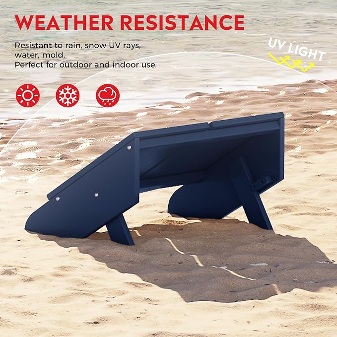 Costaelm Seaview Modern HDPE Plastic Folding Patio Adirondack Ottoman, Navy Blue