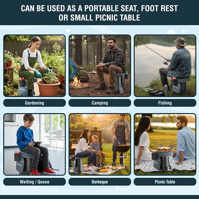 NUMANU 2026 Upgraded XXL Collapsible Stool & 3IN1 Cushioned Carry Bag, 2.6"-19.7" Height Adjustable, Max 1,000lbs Portable Retractable Telescoping Seat, Foldable Camping Stool for Adults (XXL Square)