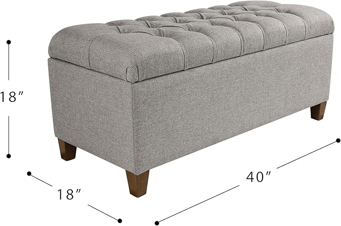 Homepop Home Decor Tufted Ainsley Button Storage Ottoman Bench with Hinged Lid Ottoman Bench with Storage for Living Room & Bedroom, Gray Fabric