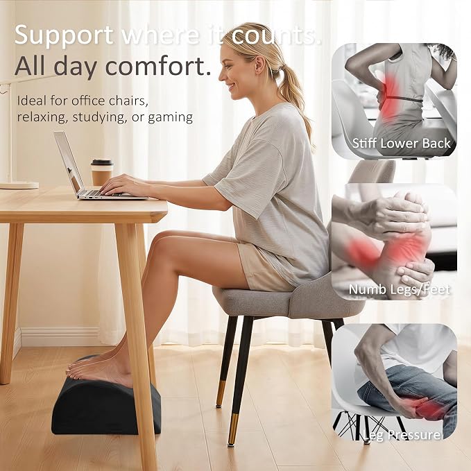 Foot Rest Under Desk, Non-Slip Footrest with 3 Adjustable Heights for Under Desk at Work, Ergonomic Desk Foot Stool with Washable Cover for Leg Rest, Desk, Home, Office, Chair (Black)