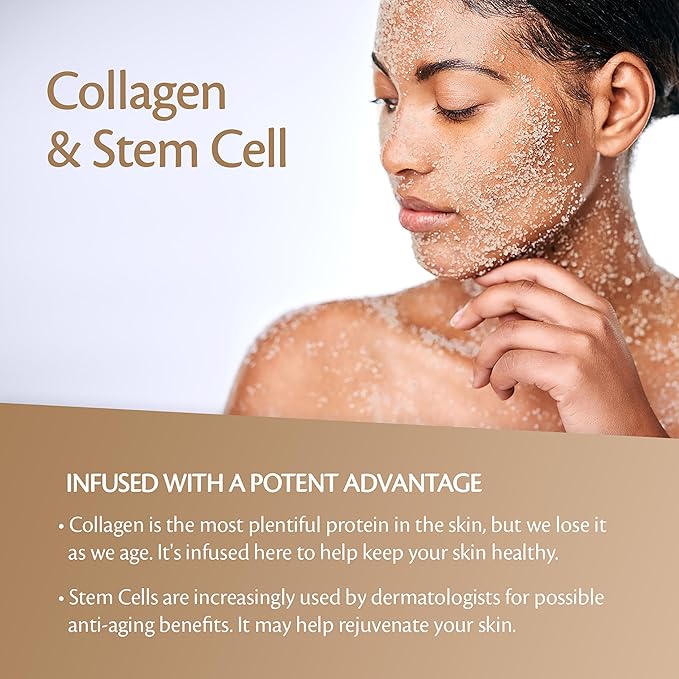 Brown Sugar Scrub Face Foot & Body Exfoliator Infused with Collagen and Stem Cell Exfoliating Salt Body Scrub for Toning Skin Cellulite Skin Care, 12oz by M3