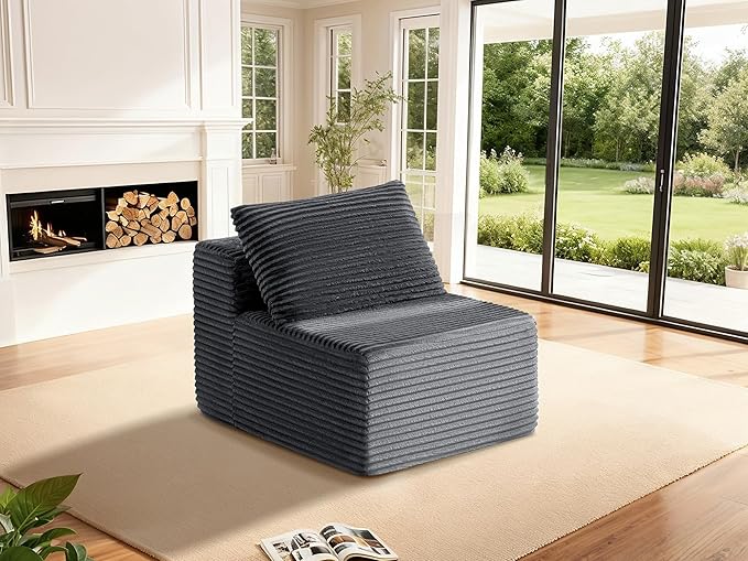 30" Cloud Sectional Couch Single Seat for Living Room, Extra Deep Seats No Assembly, Minimalist Modular Couch, Corduroy (Dark Grey, Single seat)