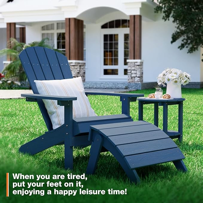 YEFU Adirondack Ottoman Set of 4, Adirondack Foot Rest, Patio Foot Rest, Folding Adirondack Footstool, Weather Resistant for Adirondack Chair, Widely Used for Outdoor, Backyard, Fire Pits-Navy Blue