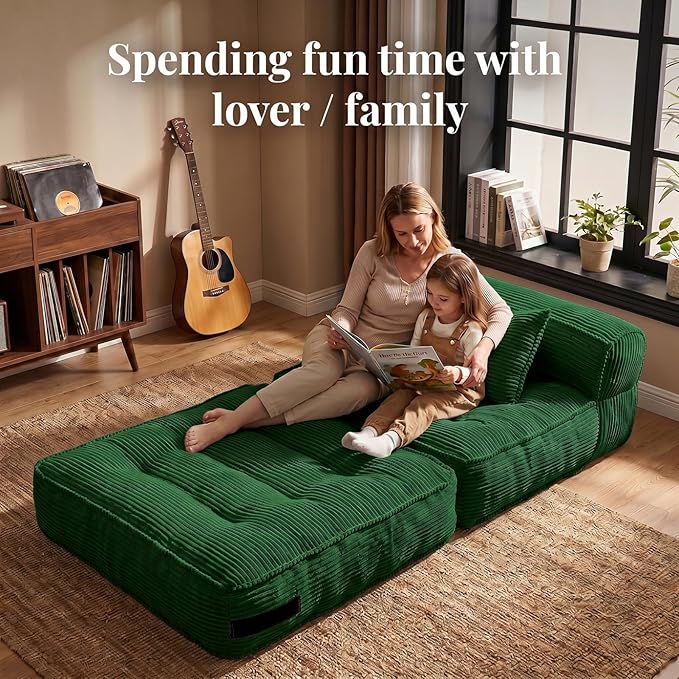 Folding Sofa Bed, Convertible Sleeper Chair with Pillow Foldable Mattress with Back Support, Portable Fold Out Chair Bed Comfy Floor Couch Lounge for Living Room Bedroom Apartment Single