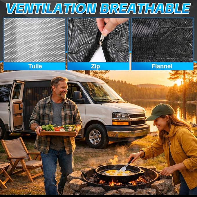Magnetic Van Screen for Chevrolet Express/GMC Savana 1996-2025 - Mosquito Net with Zipper for Sliding Door - 55" H x 51" W