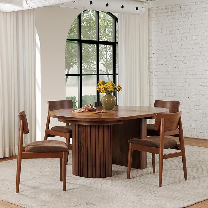 Transformer Table - Solid Wood Extendable Round Dining Table Set, Expandable Dining Table, Elegant and Functional Design, Perfect for Dining Room, Royal Brown (Table + 4 Chairs)