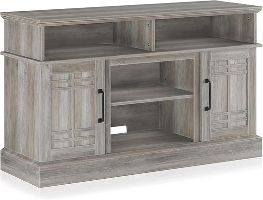 BELLEZE Modern 48" Farmhouse Wood TV Stand & Media Entertainment Center Console Table for TVs up to 50 Inch with Open Storage Shelves & Cabinets - Norrell (Gray Wash)