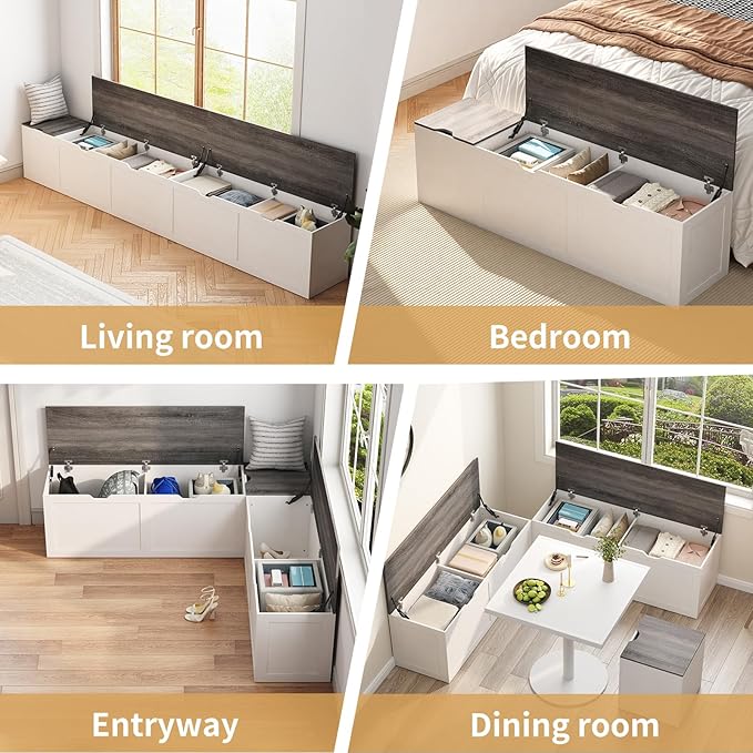 L Shape Kitchen Breakfast Nook Bench, Kitchen Corner Nook Bench Seating with Hidden Storage, Corner Dining Bench for Entryway. (Gray + White)