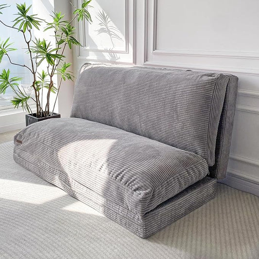 MAXYOYO Folding Sofa Bed, Extra Thick and Long Floor Sofa Convertible Sleeper Chair with Washable Cover, Floor Couch Lounge Bean Bag Bed for Living Room, Grey, 39x95 Inch