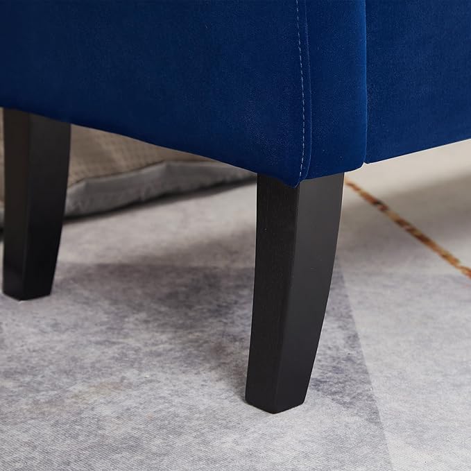 Furniliving Storage Ottoman Bench, Velvet Benches End of Bed Bench with Solid Wood Legs Upholstered Ottoman with Storage Indoor Bench for Living Room with Rolled Arm, Entryway, NavyBlue