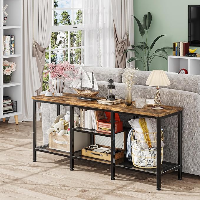 Simple Trending TV Stand for 50 Inch TVs, Entertainment Center with Open Storage Shelves, Media Console Table for Living Room, Rustic Brown