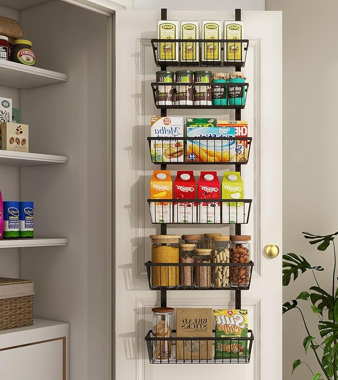 Mefirt 12 Inch Wide Narrow Over The Door Pantry Organizer, Pantry Organization and Storage, Black Metal Hanging Deep Basket Wall Spice Rack Seasoning Shelves, Home & Kitchen Essentials, Apartment