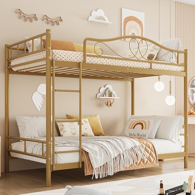 IDEALHOUSE Bunk Bed Twin Over Twin with Ladder & Full Safety Guardrail, Heavy Duty Metal Twin Over Twin Bunk Bed 400 Lbs Load Capacity, Space-Saving, Noise Free, No Box Spring Needed, Easy Assembly, G